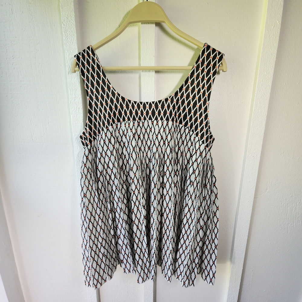 Deletta Anthropologie Pleated Geometric Print Tank Top Size Large